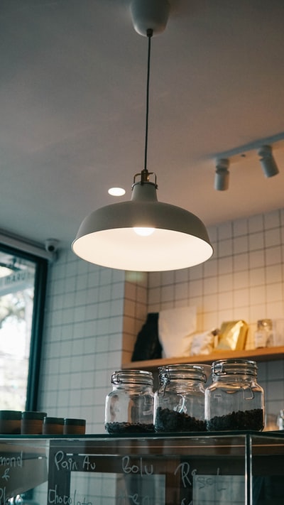 The silver pendant lamp light in the kitchen
